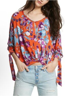 Free People Keepin’ On Blouse- Festive Orange Combo
